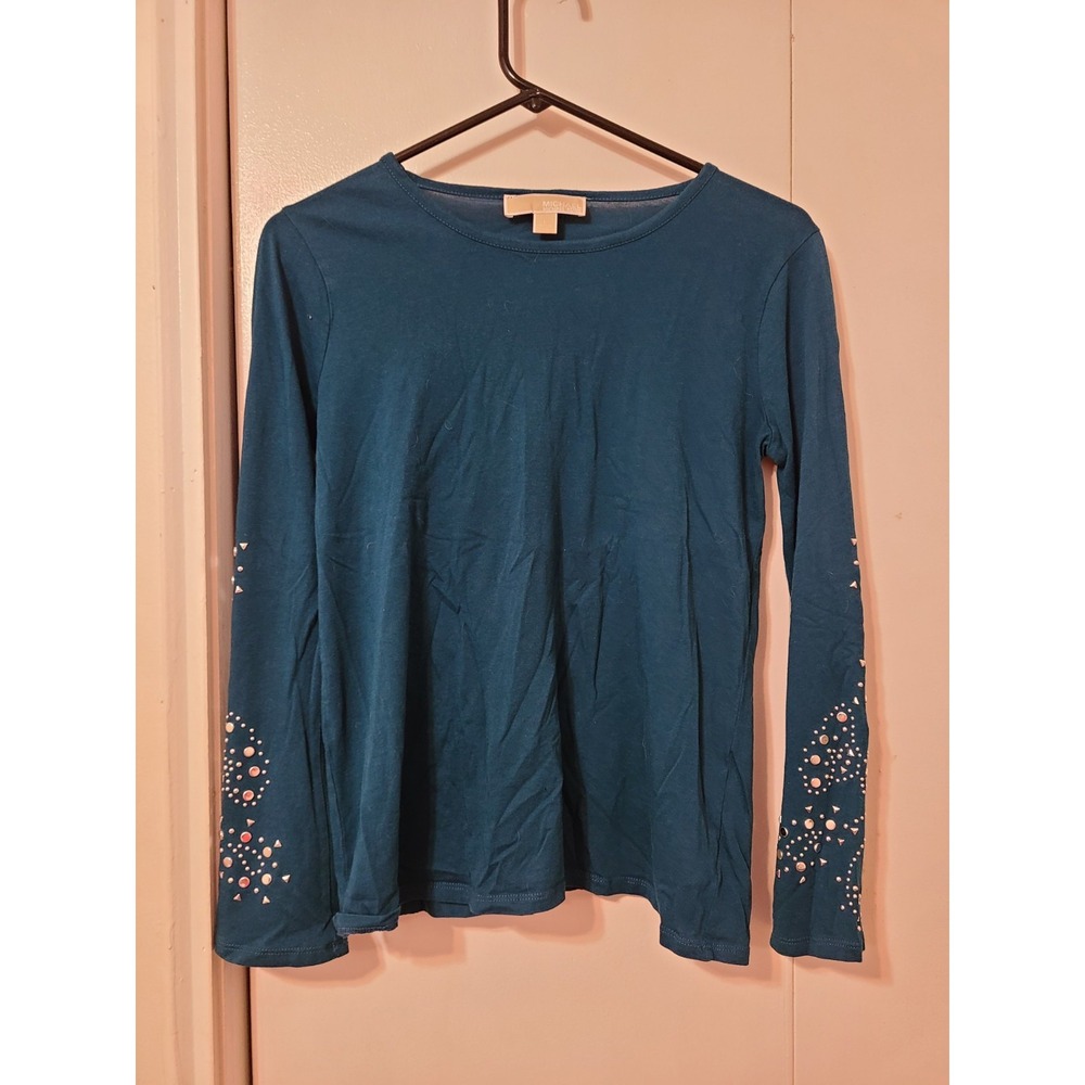 Michael Kors. Long Sleeve Studded Teal Top Women's Size Large
